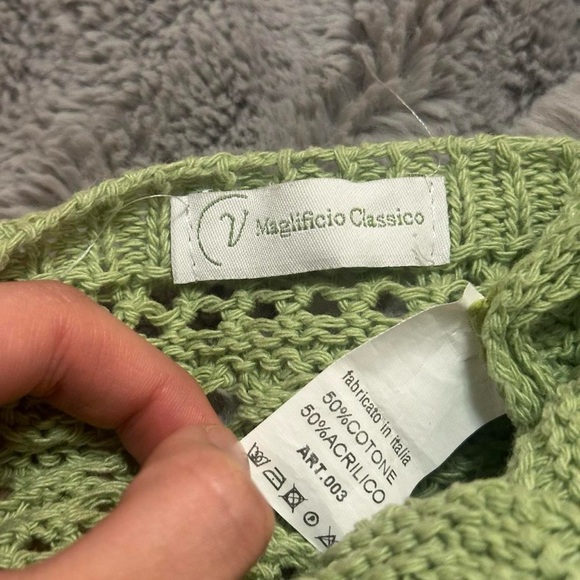 Designer  Knit Crochet Sweater Green Size Small - Picture 8 of 8